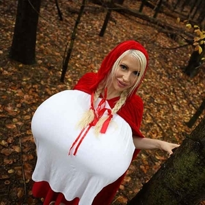 Halloween Photo Special with the worlds biggest boobs as Little Red Riding Hood