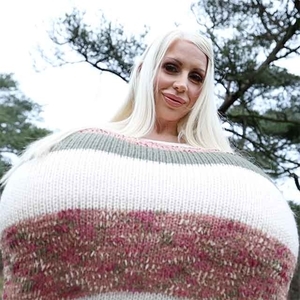 Biggest augmented boobs and extreme wool sweater stretching