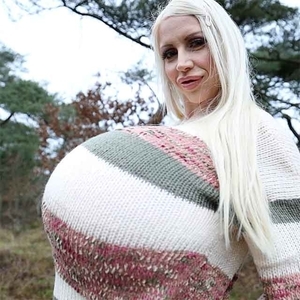 Biggest augmented boobs and extreme wool sweater stretching
